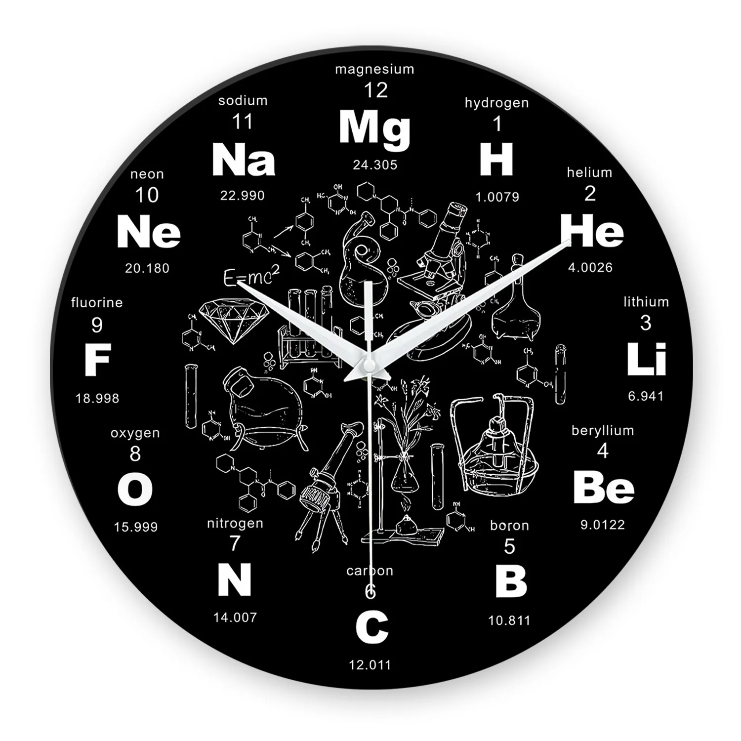 Moderne kreative chemische Elemente, gehärtetes Glas, Lehrwanduhr, Wohnzimmer, Schlafzimmer, Küche, Heimdekoration, Wanduhr, stille Quarzuhr, Weihnachtsgeschenk, 30,5 cm, 40,6 cm (ohne Batterien) Image