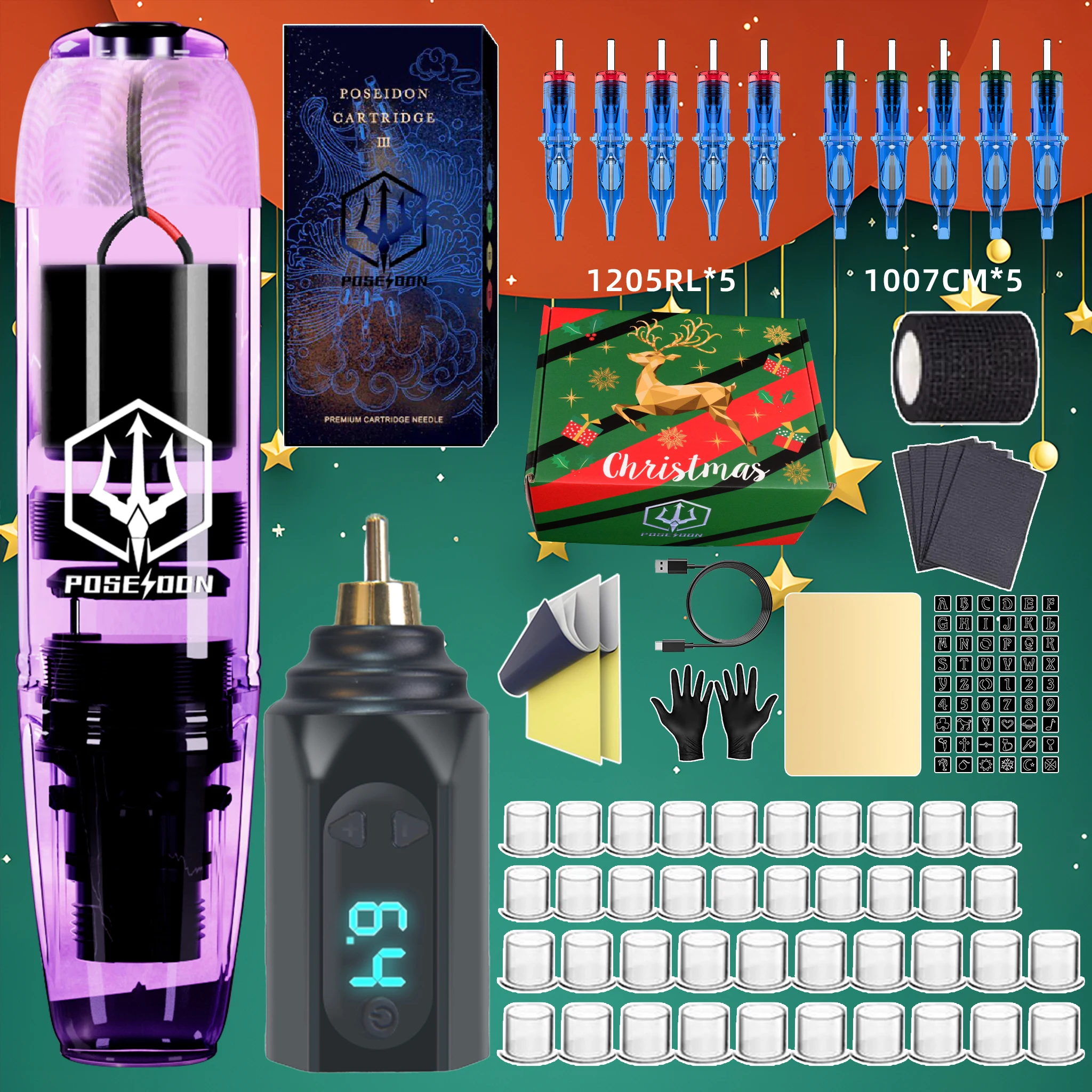Weihnachten Tattoo Kit POSEIDON Professionelle Tattoo Gun Kit Für Permanent Make-Up Tattoo Maschine Kit Hochwertige Tattoo Gun Kit Image