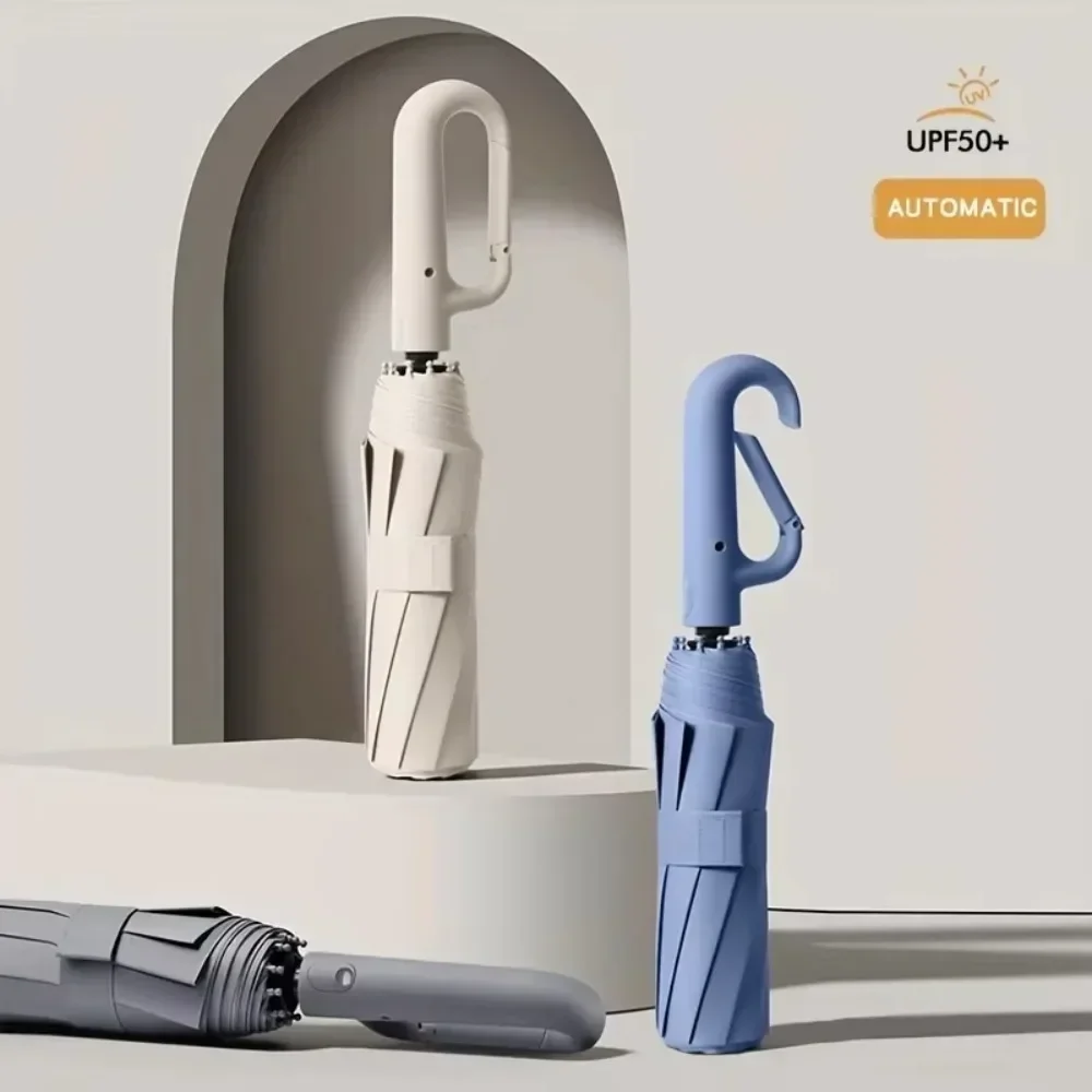 Starker wind dichter automatischer Regenschirm 12 Knochen mit Griff UV-Schutz Falt reise Sonnenschirme UV-beständige Regen bekleidung Image