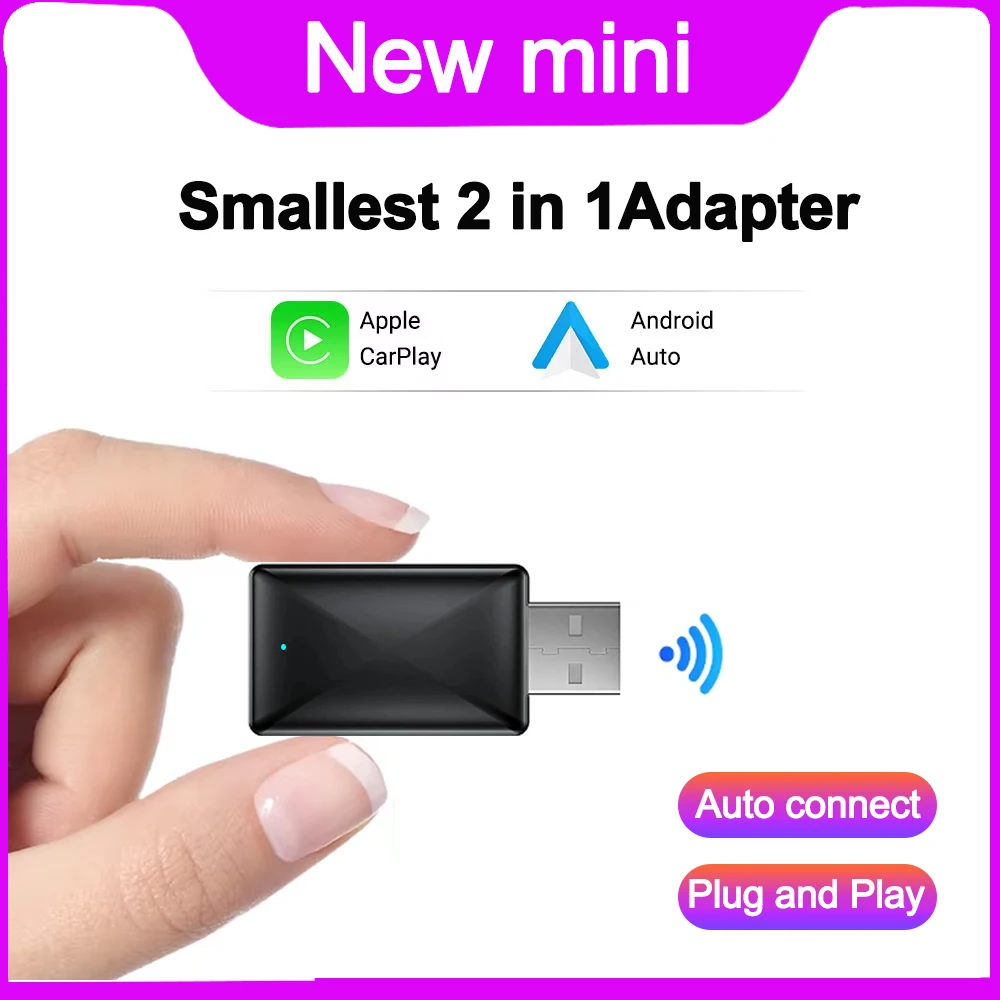 MINI Box Wireless CarPlay Android Auto Auto Adapter 2IN1 USB Plug and Play für VW Hyundai Jeep Havel Kia Volvo Audi Image