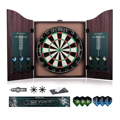 Seydrey Hochwertige Sisal-Dartscheibe mit Dartschrank und 6 Darts Image