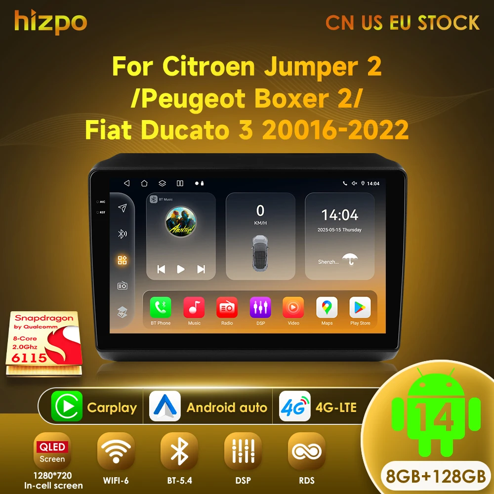 Hizpo Android 14 Autoradio für Fiat Ducato 3 Citroen Jumper 2 Peugeot Boxer 2 2016–2022 Carplay Multimedia Player Serero Auto 4G Image