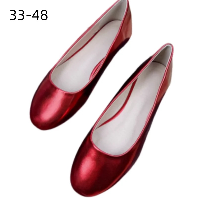 Frauen plus Größe 45 46 47 48 breit sitzende runde Zehen Ballerinas weiche Schuhe hochwertige Pu Neuheit Slip-On grün grün chauss ure