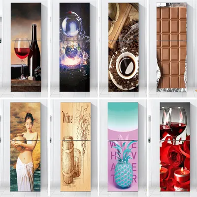 3D Küche Wein Schokolade Kühlschrank Dekorative Aufkleber PVC Wasserdichte Kaffee Kühlschrank Tür Image