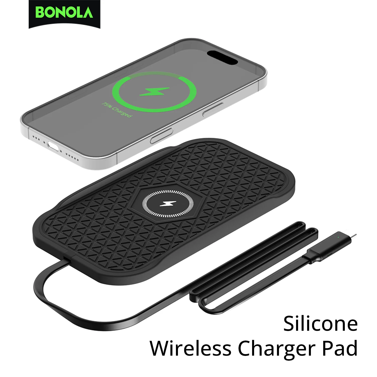 Bonola Caricatore wireless per auto in silicone Tappetino antiscivolo per iPhone Serie 16/15/14/13/12 Ricarica wireless veloce a induzione per Samsung