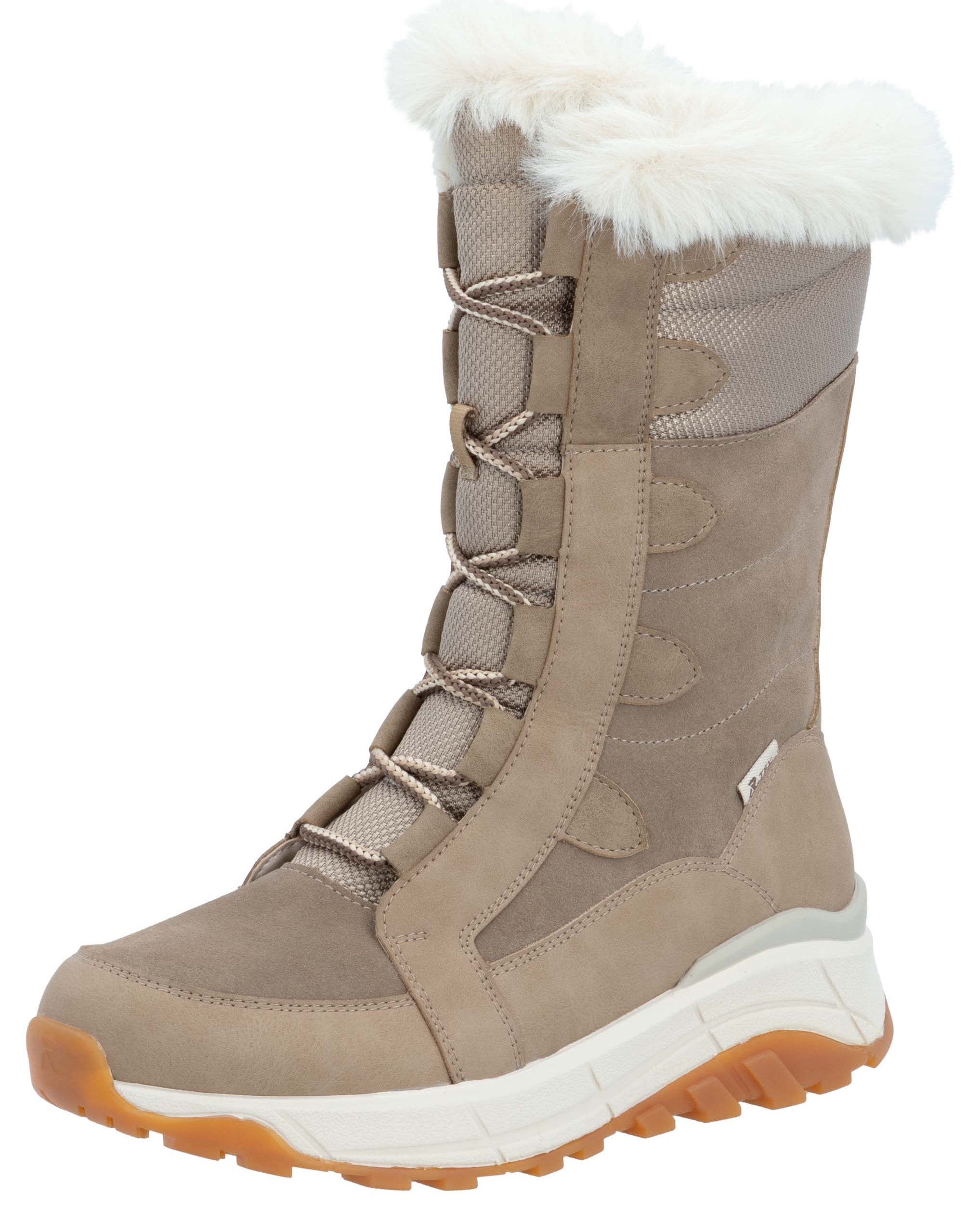 Winterboots RIEKER SPORT, Damen, Gr. 39, beige (fango kombiniert), Leder, Textil, Schuhe Winterboots, Schneeboots, Winterboots mit Lammwollfutter, Fiber Grip Laufsohle, Topseller