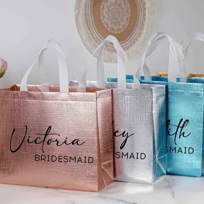 Personalized Gift Bag Bridesmaid Rose Gold Tote Bags Bridal Bachelorette Party Gifts Wedding Favors