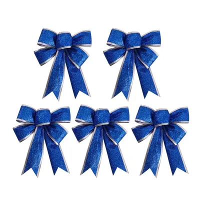 Christmas Sparkling Ribbon Bow Gift, Knot Ribbon Ornament, Christmas Tree Gift Decoration (Blue,5