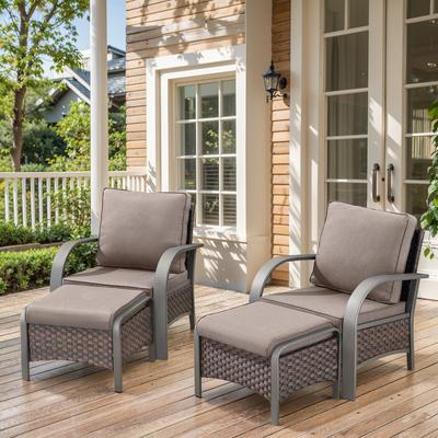 4 Piece Outdoor Patio Rattan Chair with Ottomans