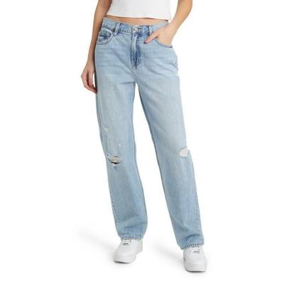 Ripped High Waist Straight Leg Jeans - Blue - Hidden Jeans Jeans