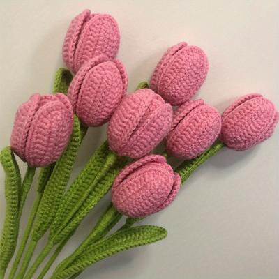 TEMU 6pcs Fake Tulips Artificial Flower Bouquet For Decoration, Flowers Bouquet For Table Decor, Handmade Knitted Tulip Flower With Stem & Leaf, Tulip Forever Flower Spring Decor Mother's Day Gift