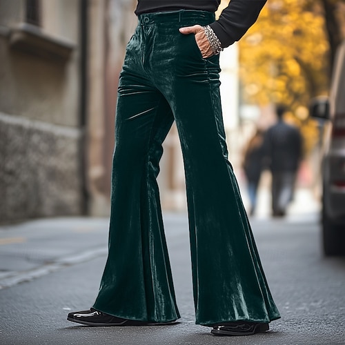 Herren Anzughosen Ausgestellte Hosen Glockenboden Hose Hosen Samthose Tasche Glatt Komfort Weich In voller Länge Party Weihnachten Täglich Modisch Strassenmode Schwarz Rote Image