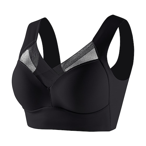 Damen Mittlere Unterstützung Sport-BH Bustier Drahtlos Geformte Tasse Shirt Gefüttert Übergröße Fitness Fitnesstraining Freizeit Sport Atmungsaktiv Weich nahtlos Gitter Dunkelgrau Leichte Kaffee Image