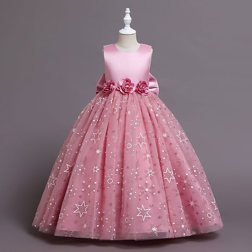 Kinder Wenig Mädchen Kleid Blume A Linie Kleid Party Hochzeit Patchwork Schleife Rosa Wein Königsblau Maxi Ärmellos Elegant nette Art Kleider Frühling Sommer Schlank 4-13 Jahre Image