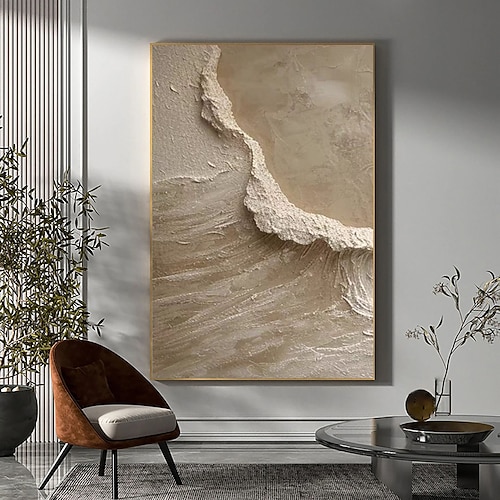 Original weißes abstraktes Gemälde weiß beige Strukturgemälde abstrakte Wandkunst minimalistisches abstraktes Gemälde moderne Kunst Wohnzimmer Kunst gespannter Rahmen fertig zum Aufhängen Image