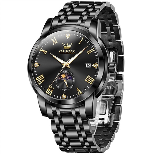 Neue Olevs Marke Herren Stahlgürtel Business Uhr Kalender Mondphasenanzeige Leuchtend Einfache Freizeit Multifunktions Quarz Uhr Wasserdicht Sport Herren Armbanduhr
