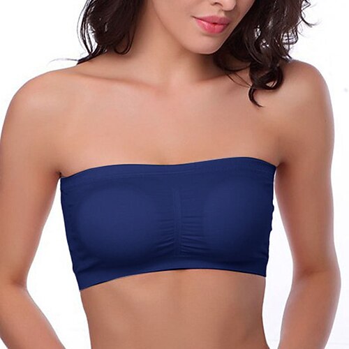 Damen Leichte Unterstützung Sport Bustier bh Sport-BH Bustier Rückenfrei BH-Oberteil Gefüttert Fitness Freizeit Sport Laufen Atmungsaktiv Leichtgewichtig Weich Marineblau Schwarz Weiß Einfarbig Image