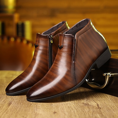 Herren-Stiefeletten aus Kunstleder mit seitlichem Reißverschluss – elegante, formelle Stiefel für das Büro und besondere Anlässe Image