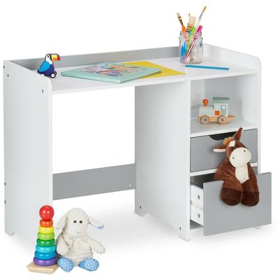 Relaxdays Schreibtisch Kinder, HBT 60 x 80 x 38 cm, 2 Schubladen, offenes Fach, Tischrand, Image