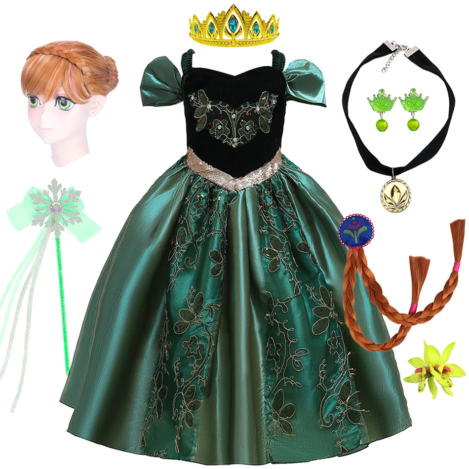 Anna aus der Schulter Kostüm Kinder Prinzessin Cosplay Kleid Phantasie Weihnachten Geburtstag Karneval Halloween Party Mädchen elegantes Ballkleid