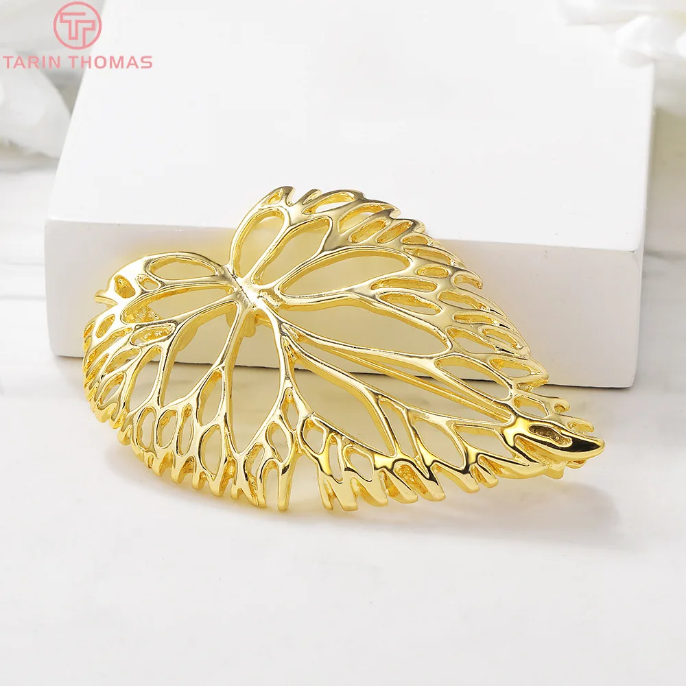 (3428)2PCS 35x53MM 24K Gold Farbe Überzog Messing Blatt Verlässt Brosche Hohe Qualität DIY Schmuck Machen erkenntnisse Zubehör Image