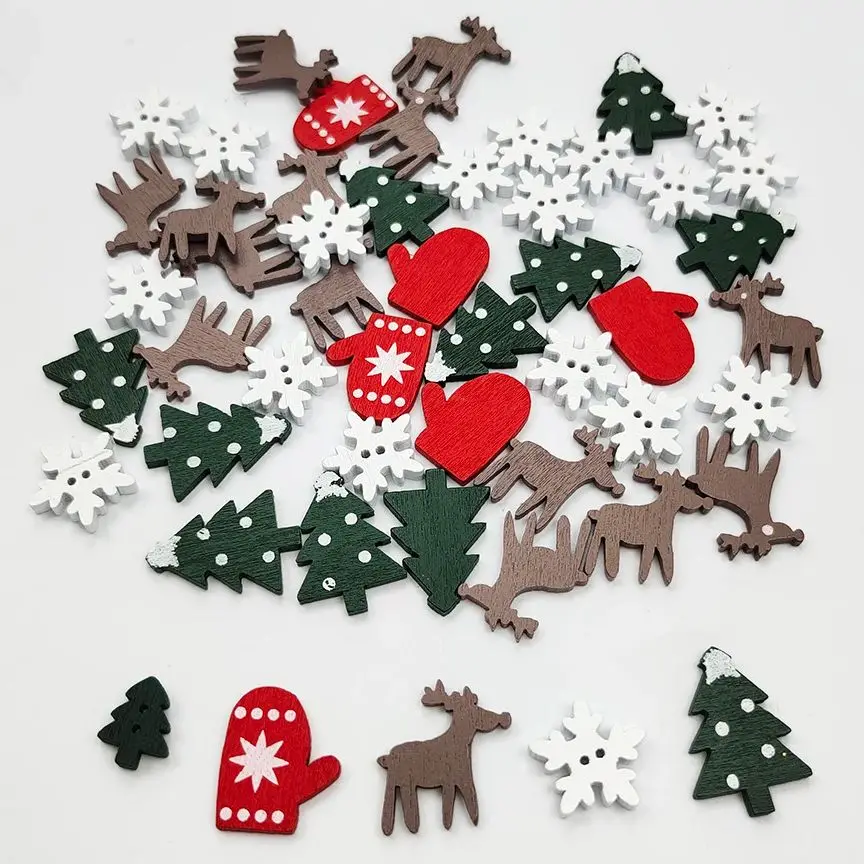 50 stücke Weihnachten Holz Chips Santa Claus Elch Schneeflocke Hängen Chip Dekoration für Home Weihnachten Party Weihnachten Baum Diy Ornament Image