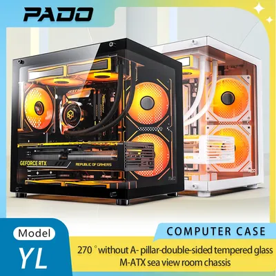 PADO YL M-ATX Gaming PC Case Desktop 270° Sea View Room Computer Case Without A-pillar Double-Sided