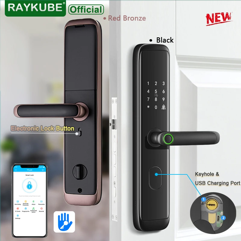 RAYKUBE Biometrische Fingerprint Türschloss Intelligente Elektronische Schloss Fingerprint Überprüfung Mit Passwort & RFID Entsperren Z4 Image