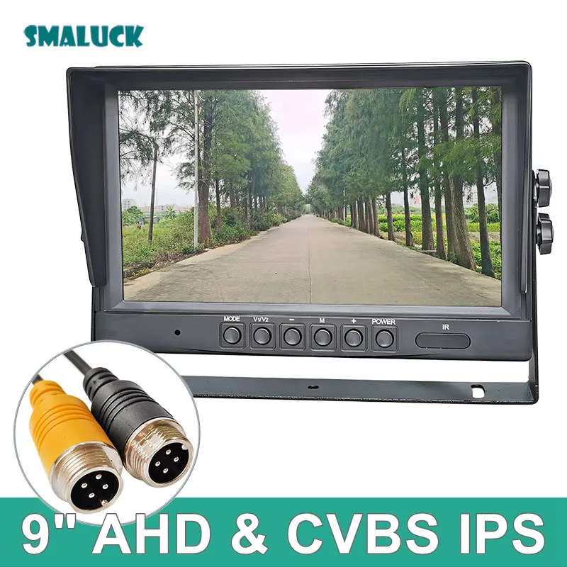 SMALUCK 9-Zoll AHD IPS LCD HD-Monitor Rückfahrkamera-Monitor Unterstützt Max. 1080P AHD CVBS Autokamera 4-PIN Video-Eingang