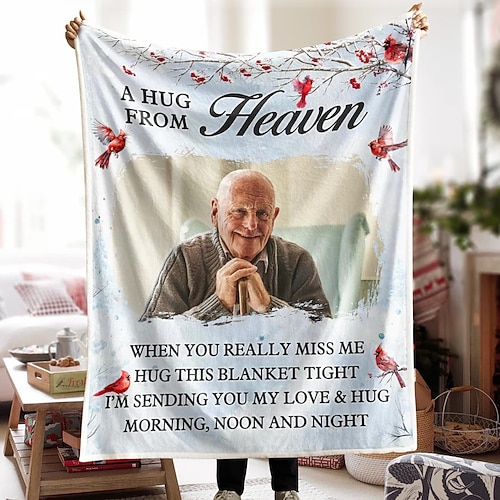 Un Abbraccio dal Cielo Coperta Memoriale Personalizzata Morbida e Confortevole Coperta Memoriale Personalizzata Progettata con Cura per Comfort e Ricordo Ideale come Regalo Sentito o Ricordo