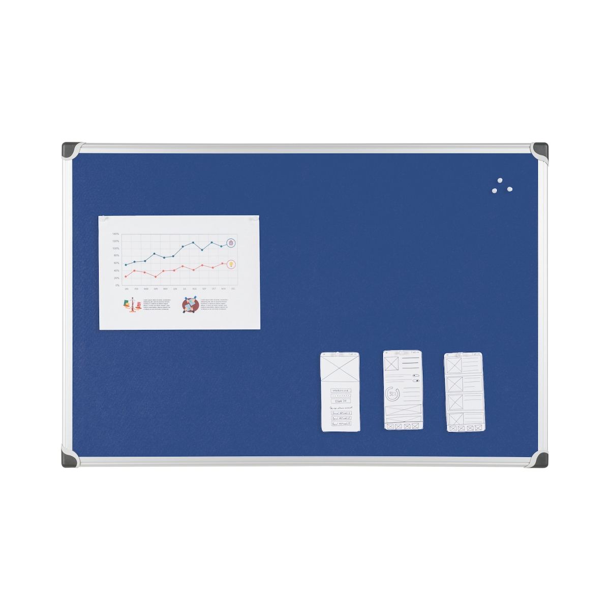 Bi-Office Maya W Filztafel - 120x90cm, Blaue Filzoberfläche, Mit Alurahmen Image