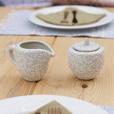 Divine Spring,'Floral Ceramic Creamer and Sugar Bowl Set (2 Pieces)'