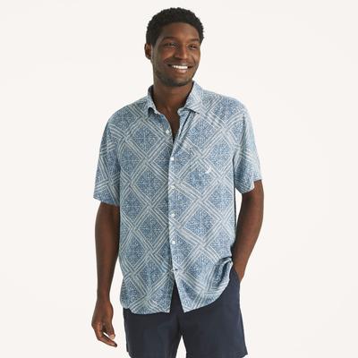 Nautica Men's Printed Linen Short-Sleeve Shirt Estate Blue, S