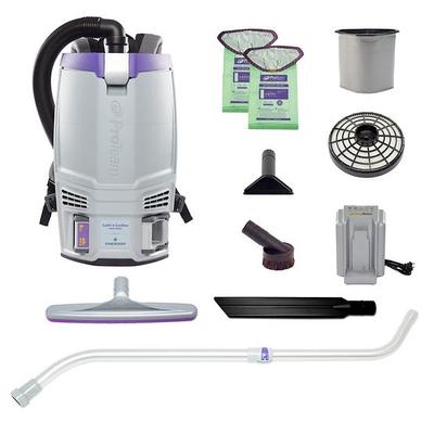 ProTeam GoFit 6 Cordless 8Ah 6 qt. Commercial Backpack Vacuum #107786 with Xover Multi-Surface Telescoping Wand Tool Kit #107100