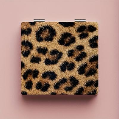 TEMU Leopard Print Compact Folding Mirror - Double-sided, Portable Makeup Mirror For Purses & Travel, No Battery Needed Image