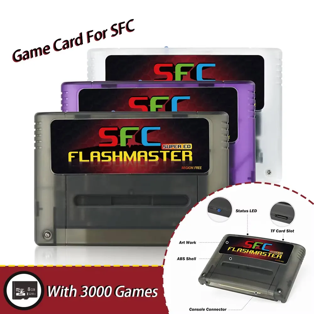 Carte de jeu Super ED 3000 en 1 pour Super Famicom, avec Cassette de carte TF de 8 go pour Console de jeu vidéo SFC