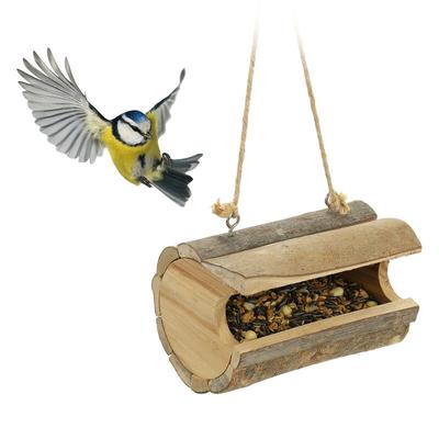 Relaxdays - Vogelfutterhaus zum Aufhängen, Holz mit Rinde, Vogelfutterstation Kleinvögel, HxBxT: 12 Image