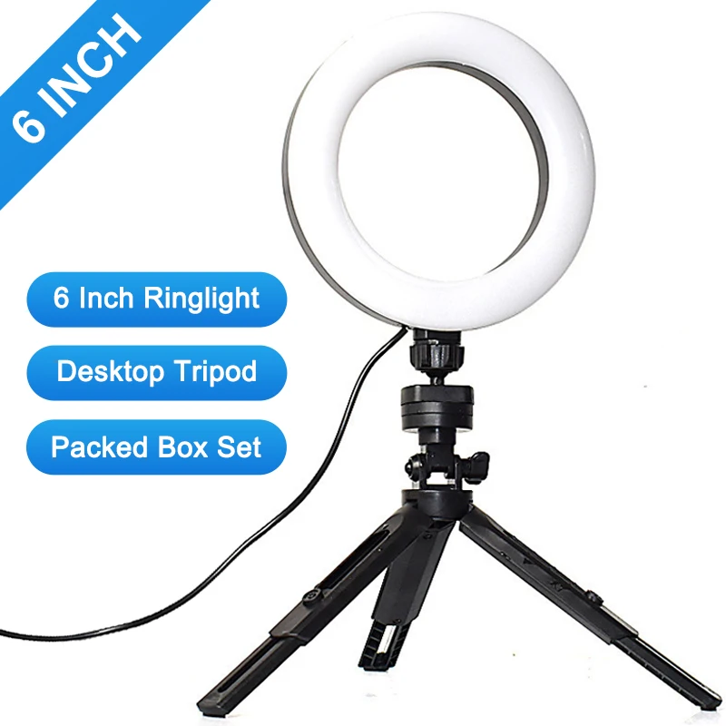 Lampada Video da tavolo con luce ad anello per Selfie Mini LED da 6 pollici con supporto per treppiede spina USB per YouTuber Live Vlog Makeup Studio