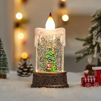 Christmas Snow Globe Lantern Resin Snowfall Battery Powered Snow Globe Vintage Lantern Candle Decor Decorative Christmas