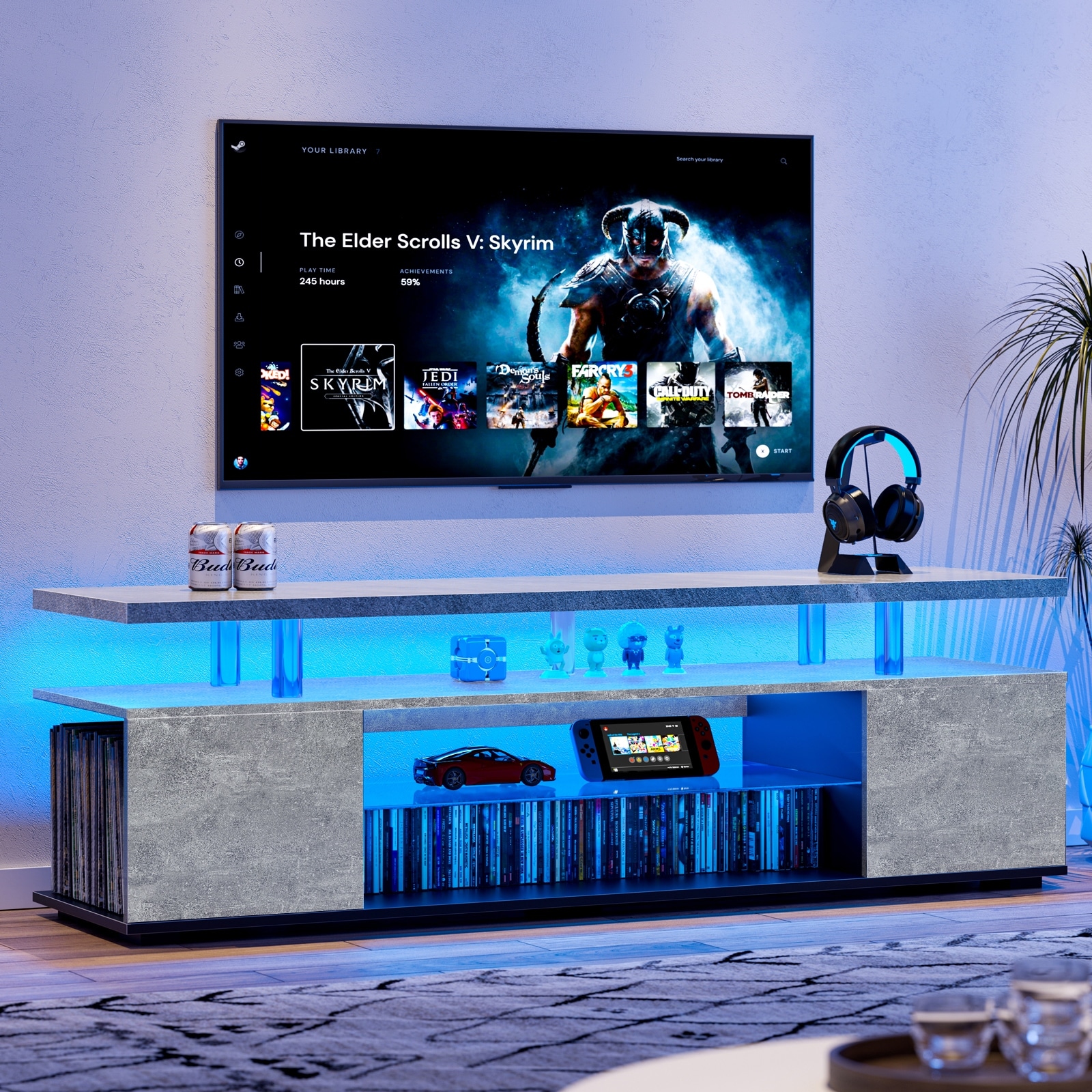 TV Stand with LED Strip Lights Entertainment Center for TVs up to 65"
