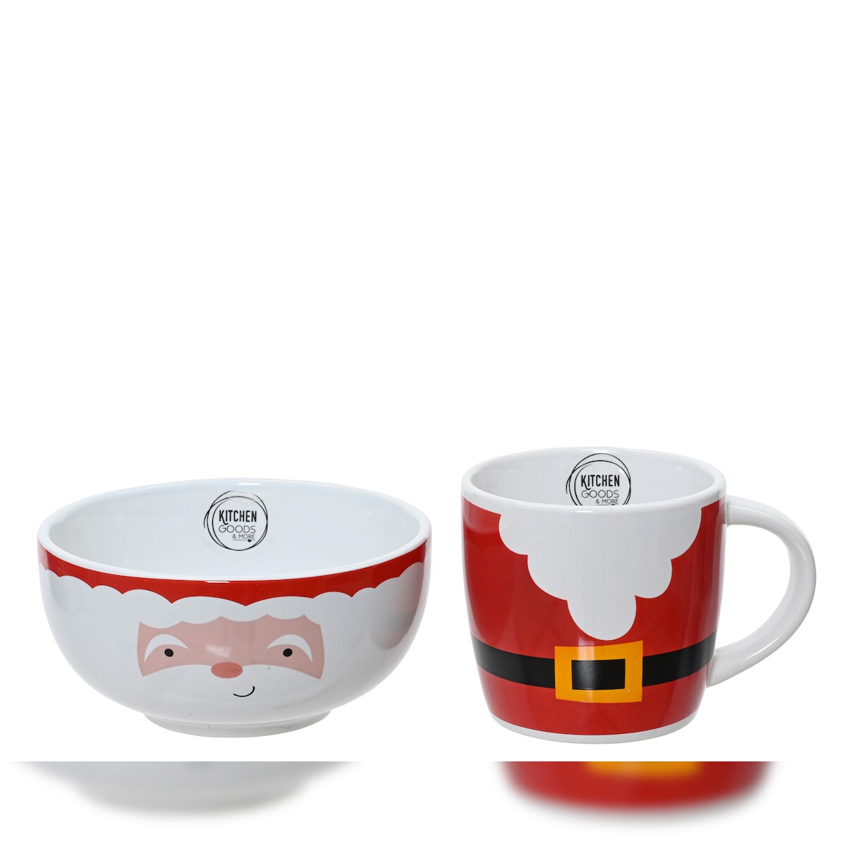Christmas Decorations 2x Frühstücksgeschirr Keramik 15x15cm - Schüssel & Tasse Set mit Weihnachtsmotiv Weihnachtsgeschirr Geschirr für Weihnachten Schale Becher Weiß Rot Image