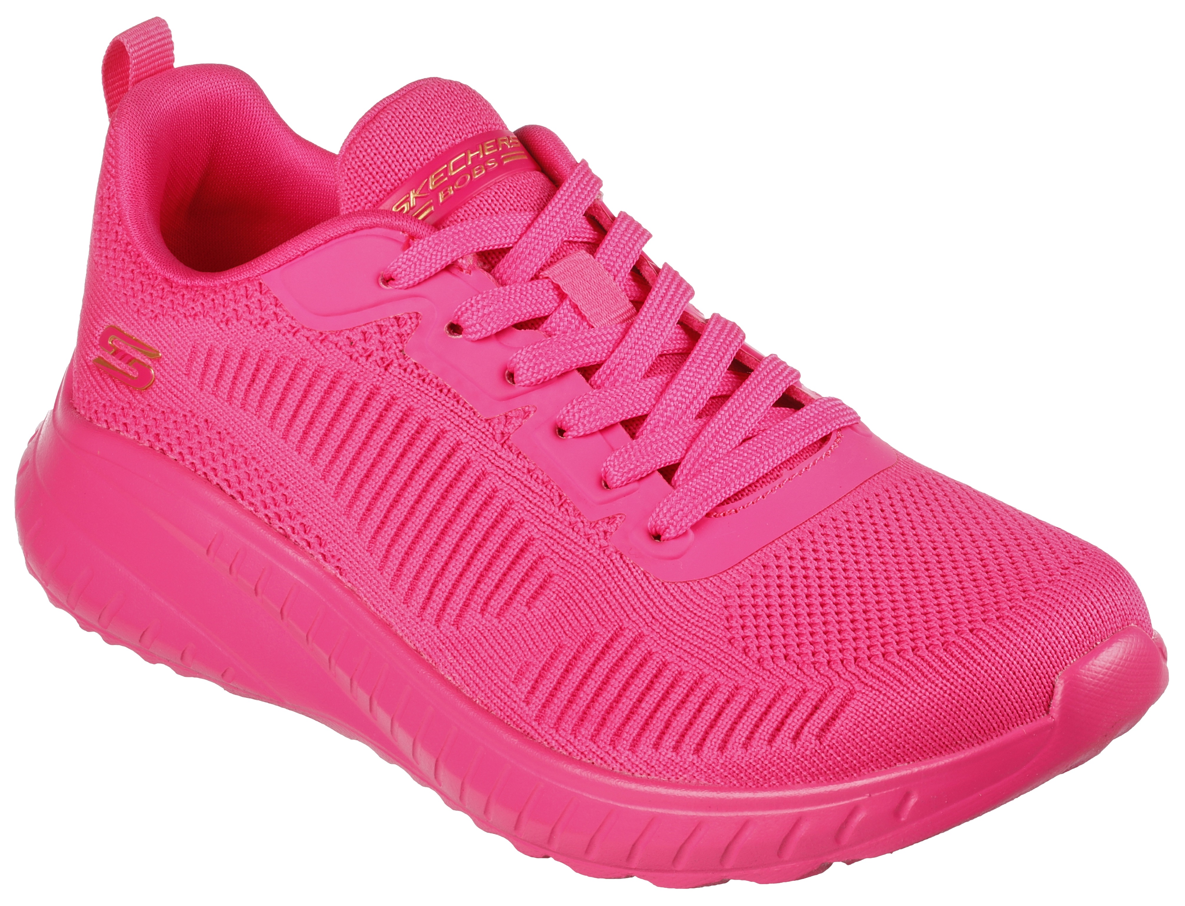 Sneaker SKECHERS "BOBS SQUAD CHAOS-COOL RYTHMS", Damen, Gr. 38, pink (neonpink), Textil, unifarben, Schuhe Sneaker, Knitwear-Sneaker, Schnürschuh in veganer Verarbeitung