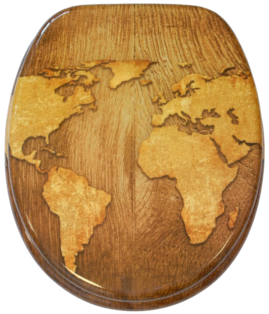 WC-Sitz SANILO "World Map", braun (holzfarben, braun), B:37,7cm L:47cm, MDF - Mitteldichte Holzfaserplatte, WC-Sitze, mit Absenkautomatik