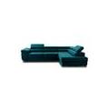 Canapé D'angle Droit Convertible 5 Places En Velours Bleu Canard