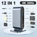 Docking station USB C 12 in 1 con 100 W PD USB-C 4K HDTV VGA USB 3.0 RJ45 Lettore di schede SD/TF Audio per laptop Windows Mac Xiaomi