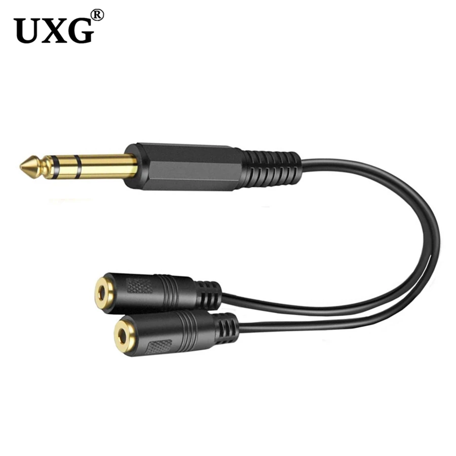 Cavo adattatore da 6.35 Mm maschio a 2 6.35 Mm 3.5mm femmina 1/4 spina da 6.35mm a doppio Jack da 6.35mm 3.5mm Y Splitter cavo Audio Stereo 0.2