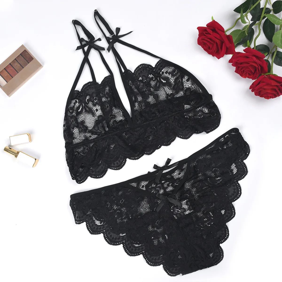 Femmes dentelle florale Sexy soutien-gorge bref costumes sous-vêtements érotiques décontracté mince Transparent intime Lingerie deux pièces ensembles de sous-vêtements