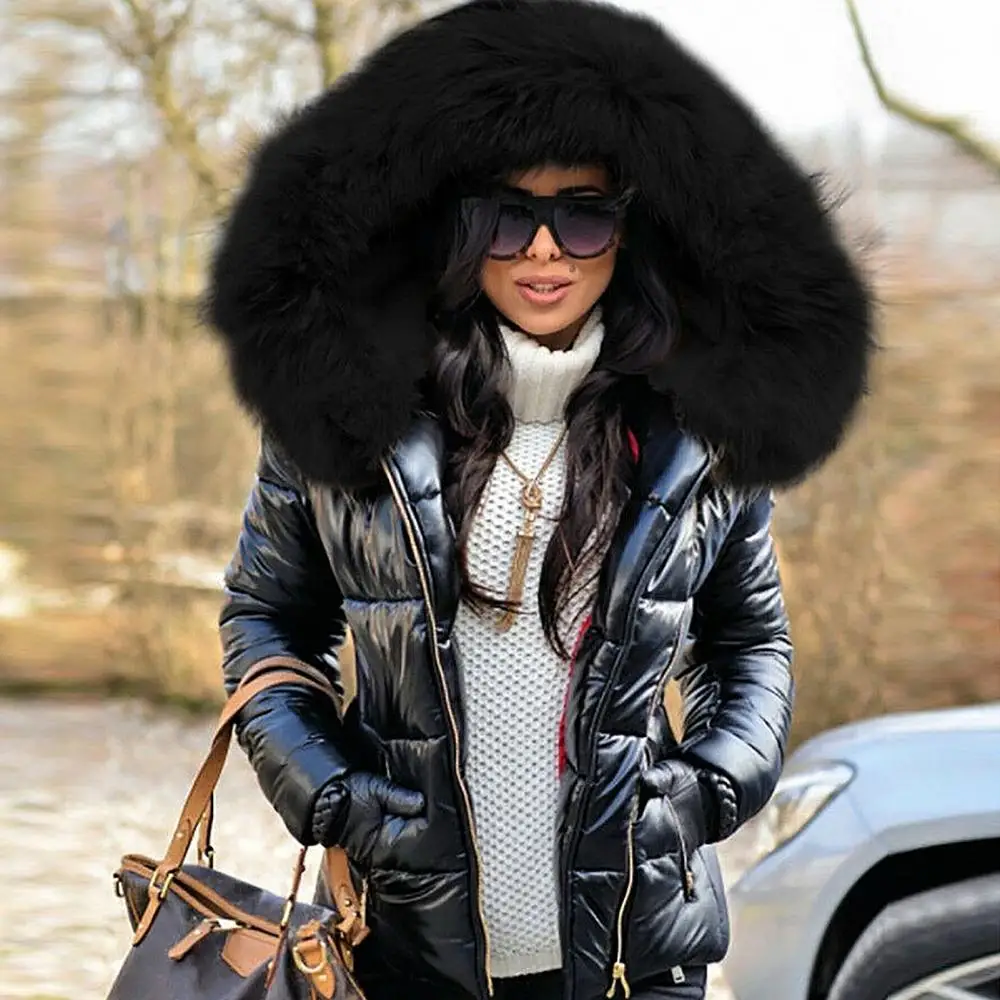 Mit kapuze Daunen Baumwolle Jacke Kurze Wandern Outdoor Jacke Frauen Herbst Winter Faux Pelz Kapuze Zipper Warme Daunen Mantel Outdoor Parka