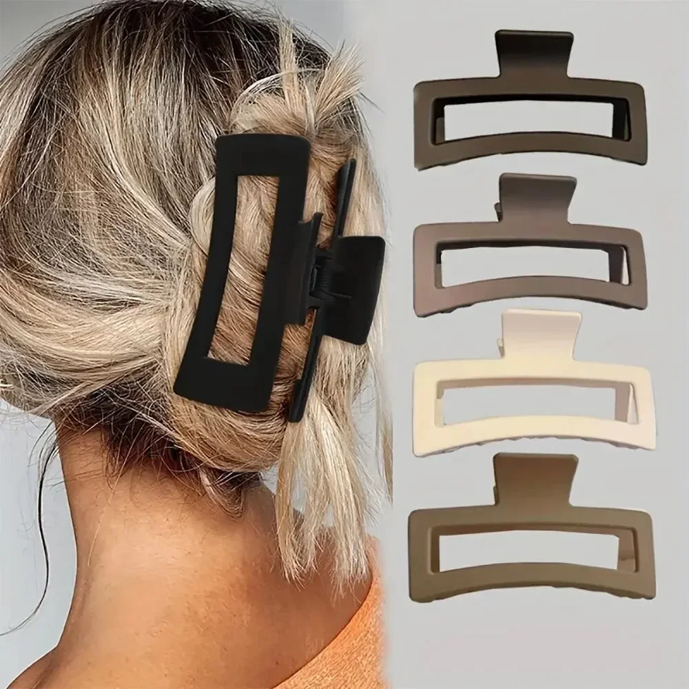 1Pc Ladies Retro Temperament Simple Fashion Frosted Geometric Rectangular Cutout Plastic Hair Accessories Updo Shark Hair Grab Image