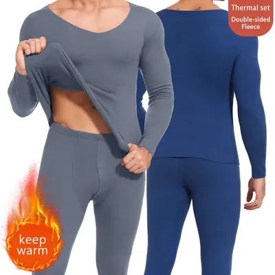 Thermo-Unterwäsche-Set für Herren, Winter, bequem, V-Ausschnitt, lange Unterhosen, nahtlos, Herren-Oberteil und Unterteil, weiche, warme Kleidung, schnell erhitzend Image